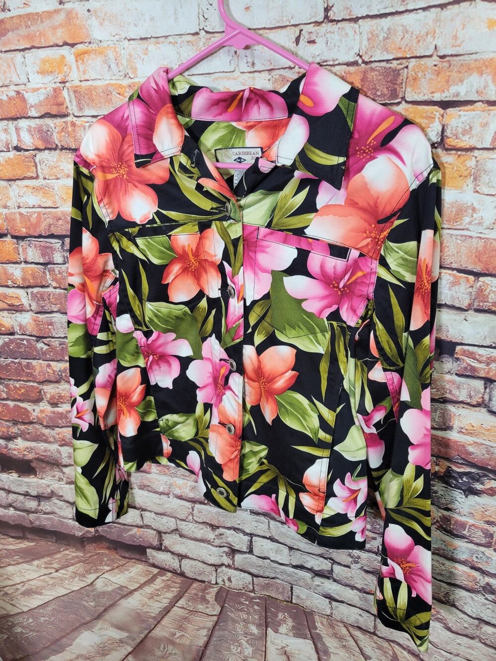 Caribbean Joe Women's Floral Jacket Size S Multicolor Fitted Cover Up